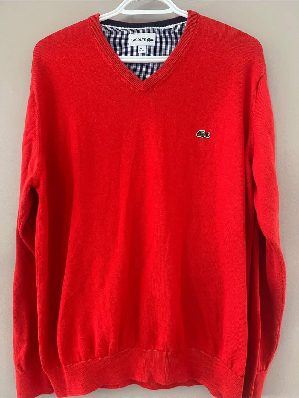 Lacoste V-Neck Sweater in Bright Red with Crocodile logo